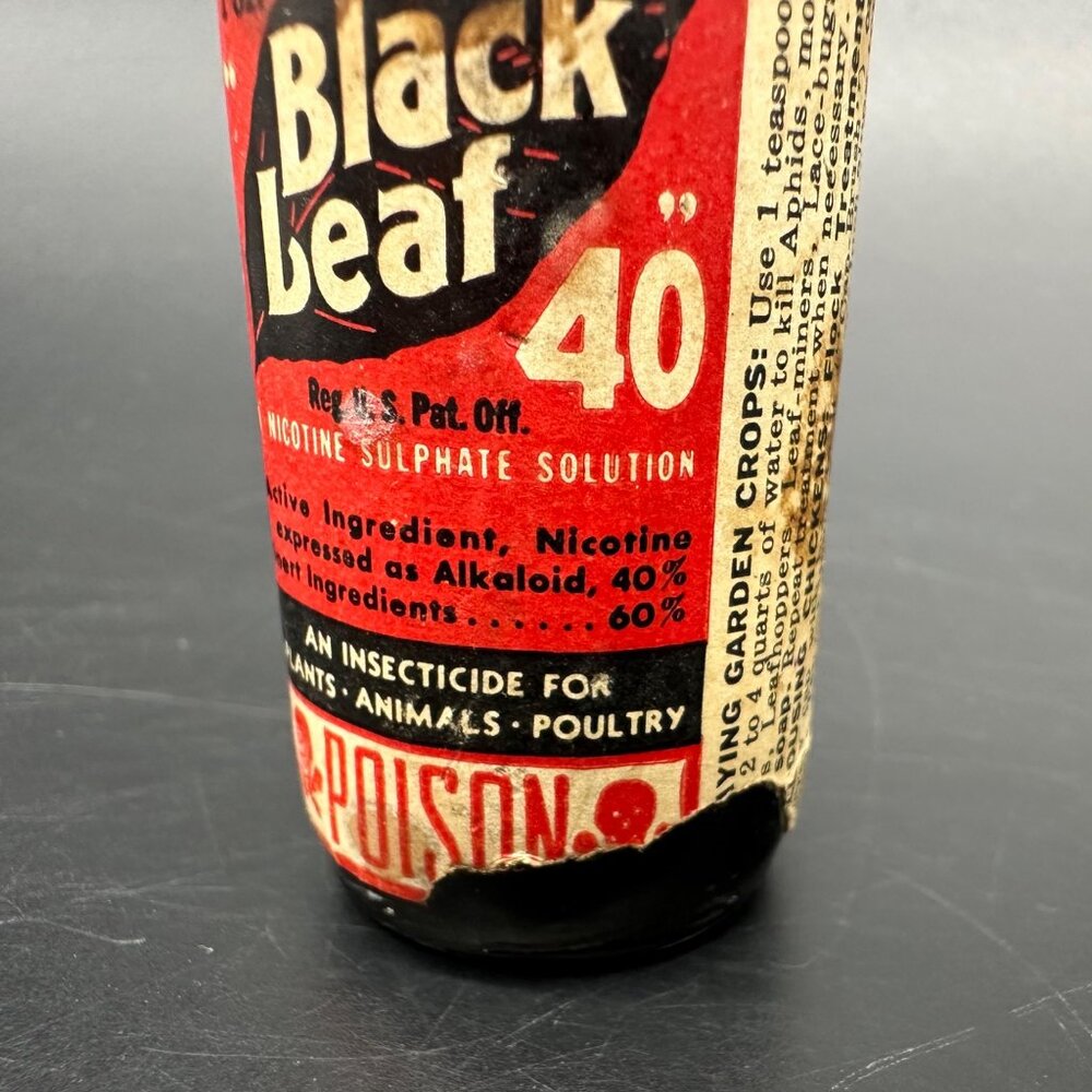 Vintage Advertising Mid Century Red Black Leaf EMPTY Glass Bottle Decor - Picture 6 of 8